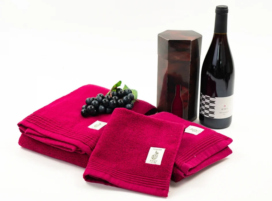 thies 1856 ® x Fukuroya Nokori Fuku Face Towel Red Wine dyed bordeaux M