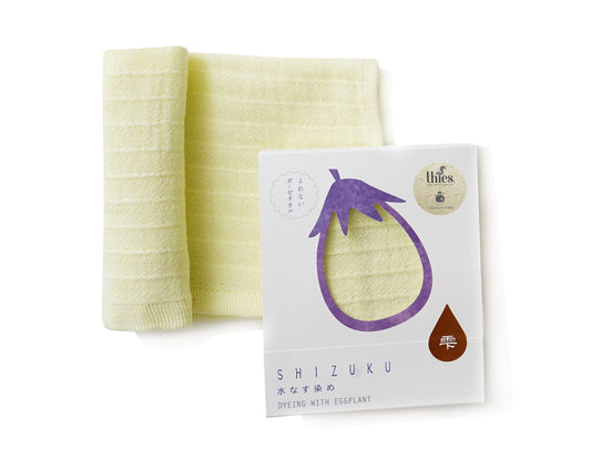 thies 1856 ® x Fukuroya Shizuku Gauze Wash Towel natural dyed eggplant balmy yellow
